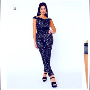 Unique Vintage 1970s Black & Rainbow Sequin Gillian Jumpsuit